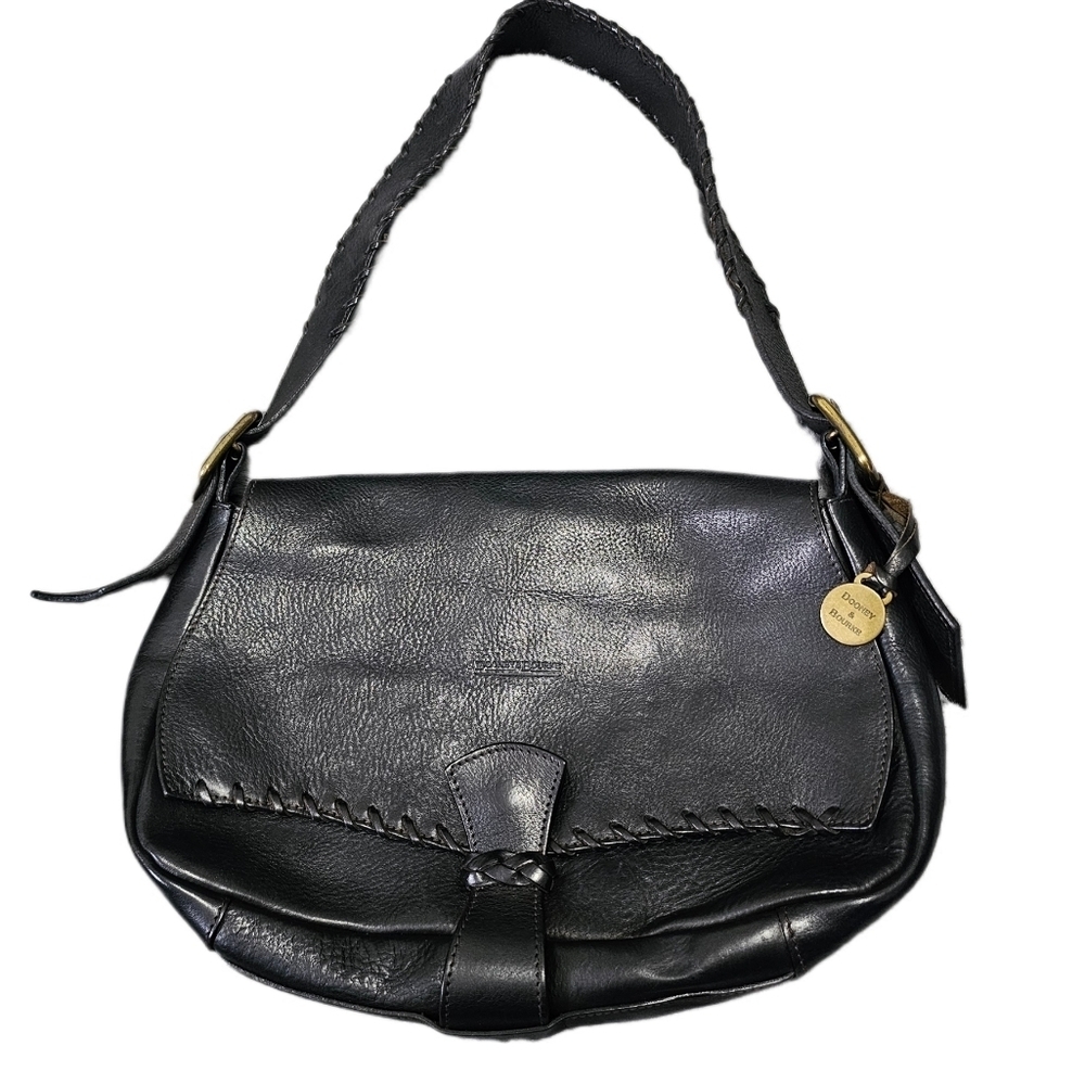Dooney & Bourke vintage boho black leather flap saddle satchel bag purse